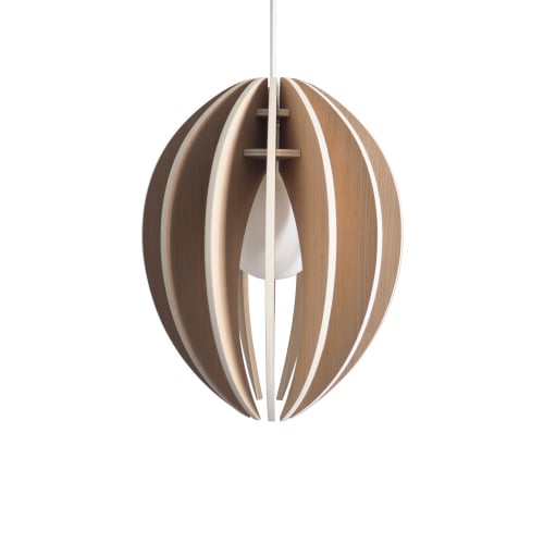 Lampe à suspendre en bois chêne naturel avec fil blanc made in France